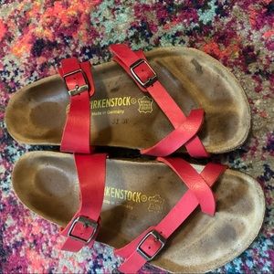 Red Birkenstock sandals